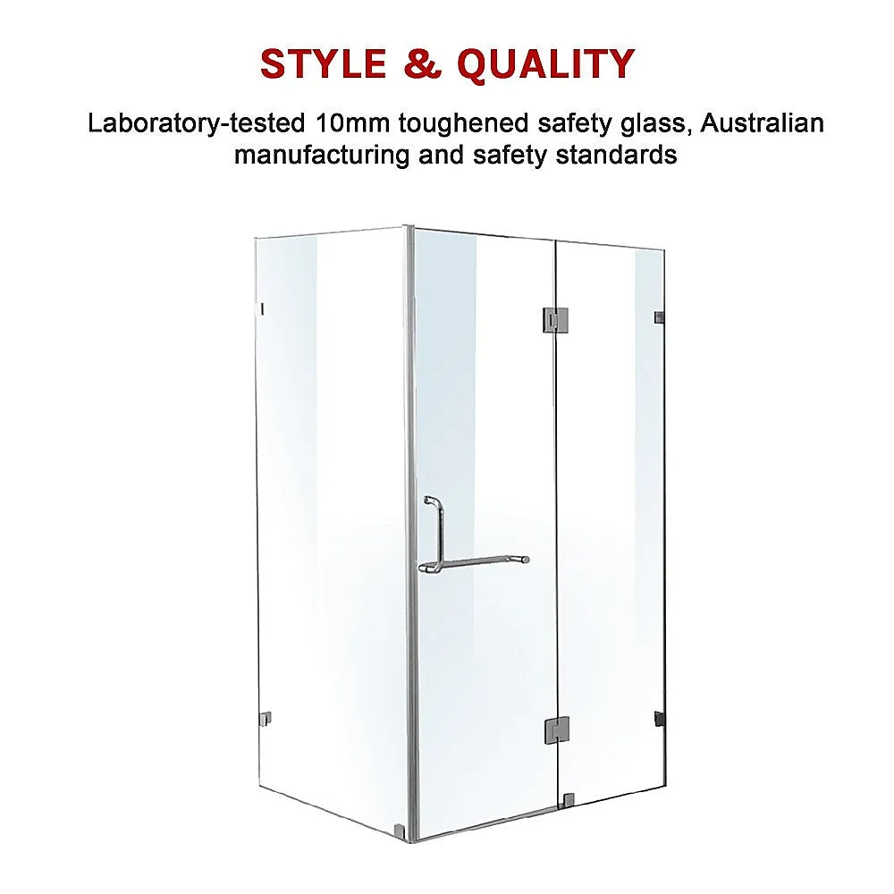 Frameless 10mm Glass Shower Screen, 900x900mm, Chrome Hardware