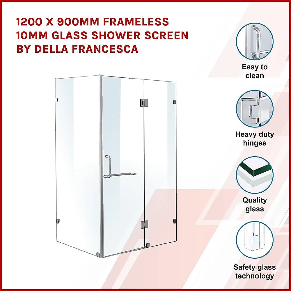 Frameless 10mm Glass Shower Screen, 900x900mm, Chrome Hardware