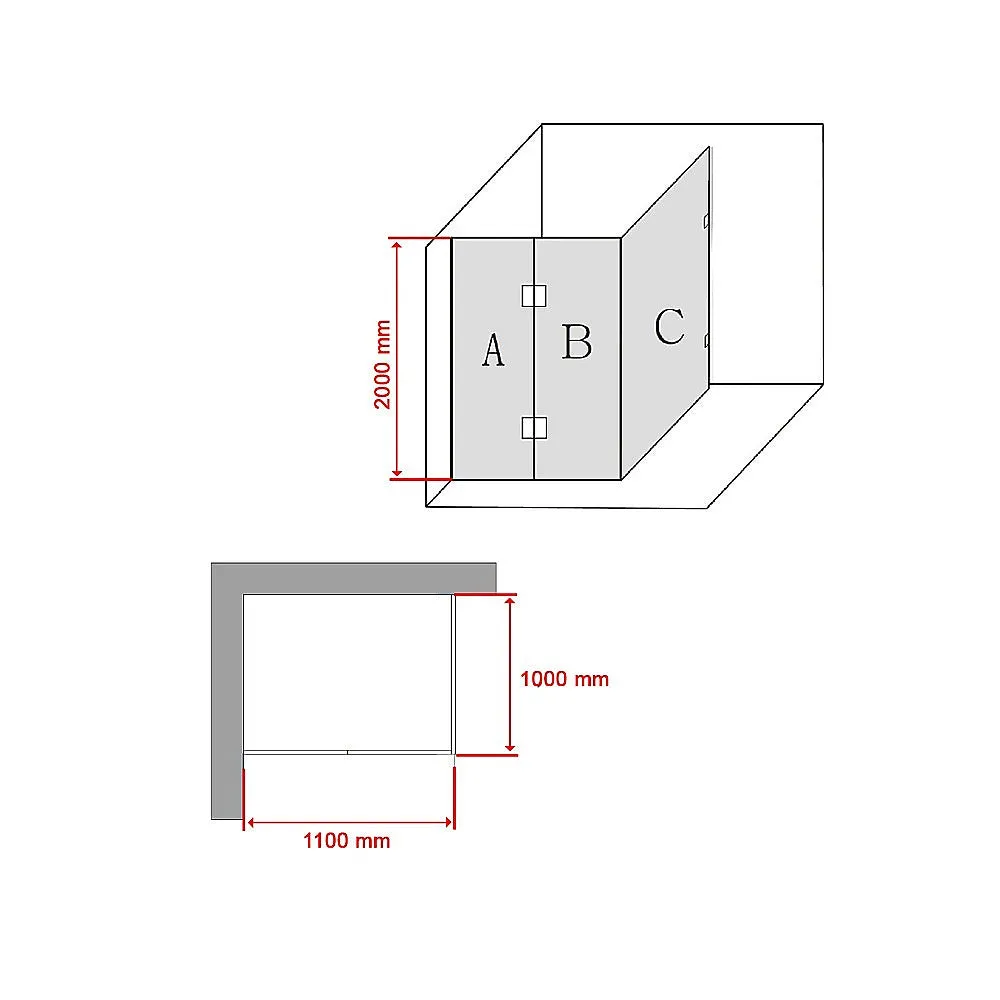 Frameless 10mm Glass Shower Screen, Black Hardware, 110x100cm