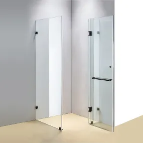 Frameless 10mm Glass Shower Screen, Black Hardware, 110x100cm