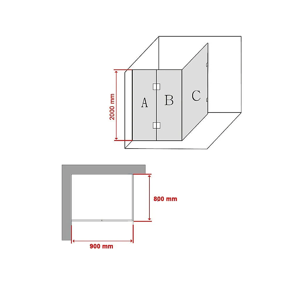 Frameless 10mm Glass Shower Screen, Chrome, 90x80cm