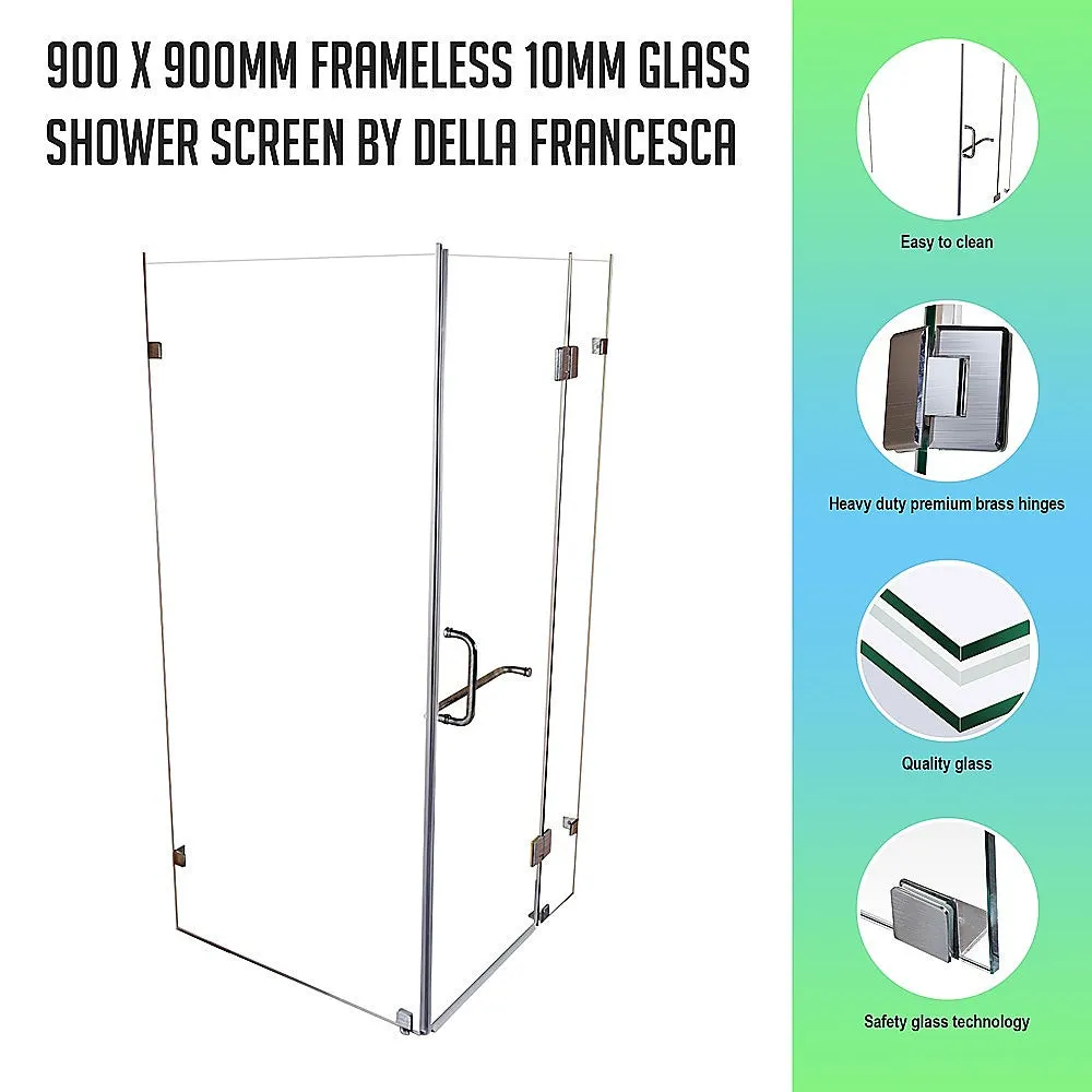 Frameless 10mm Glass Shower Screen, Heavy Duty Brass, 900x900mm, Della Francesca