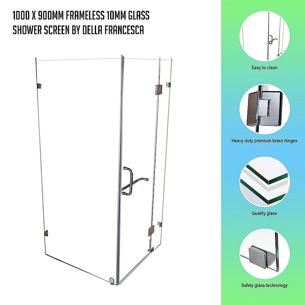 Frameless 10mm Safety Glass Shower Screen, 100x90cm by Della Francesca