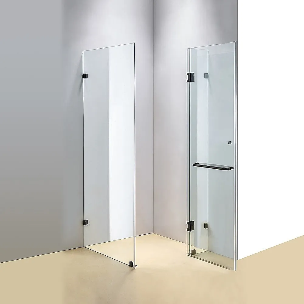 Frameless Glass Shower Screen 1000x800mm, 10mm Safety Glass, Black Hardware