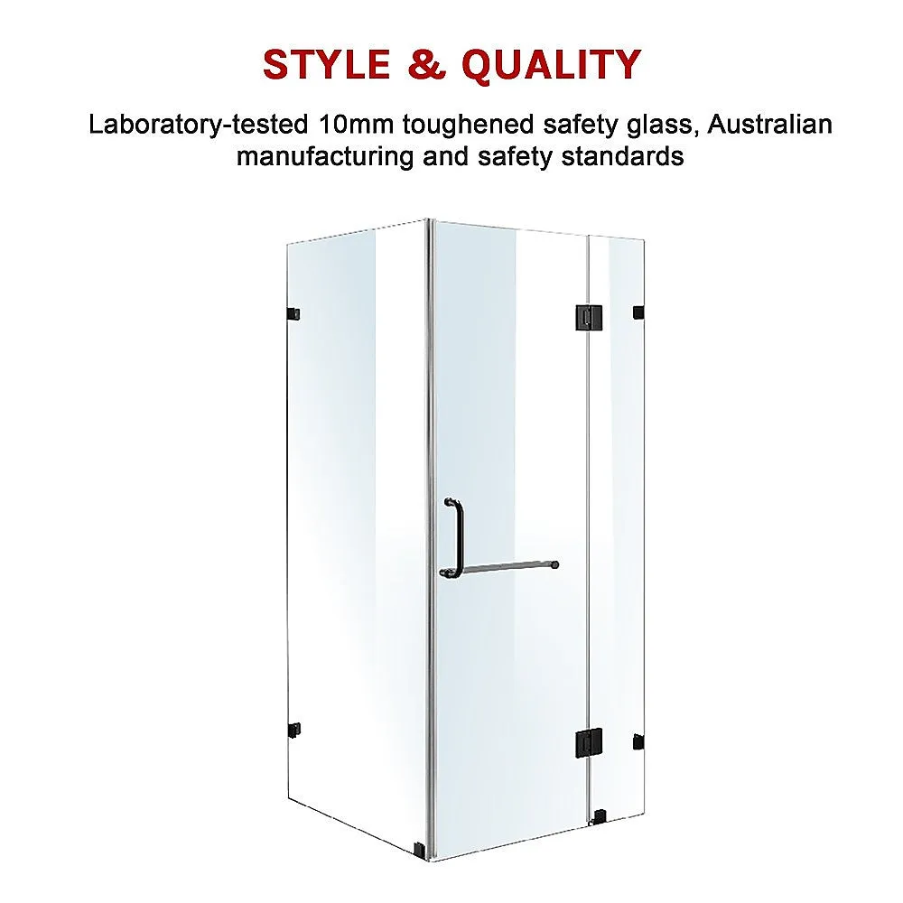 Frameless Glass Shower Screen 1000x800mm, 10mm Safety Glass, Black Hardware