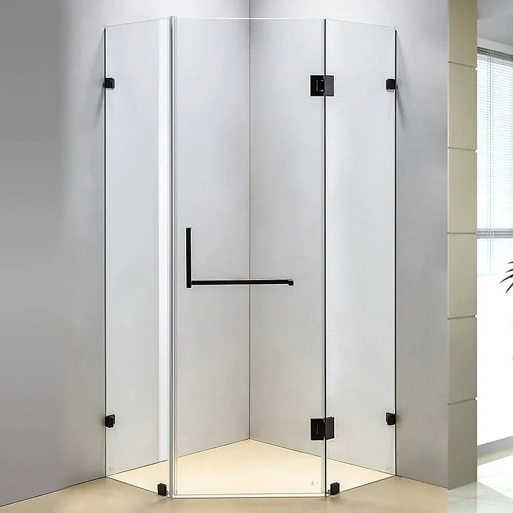 Frameless Glass Shower Screen, 10mm, Stainless Steel, Black - Della Francesca