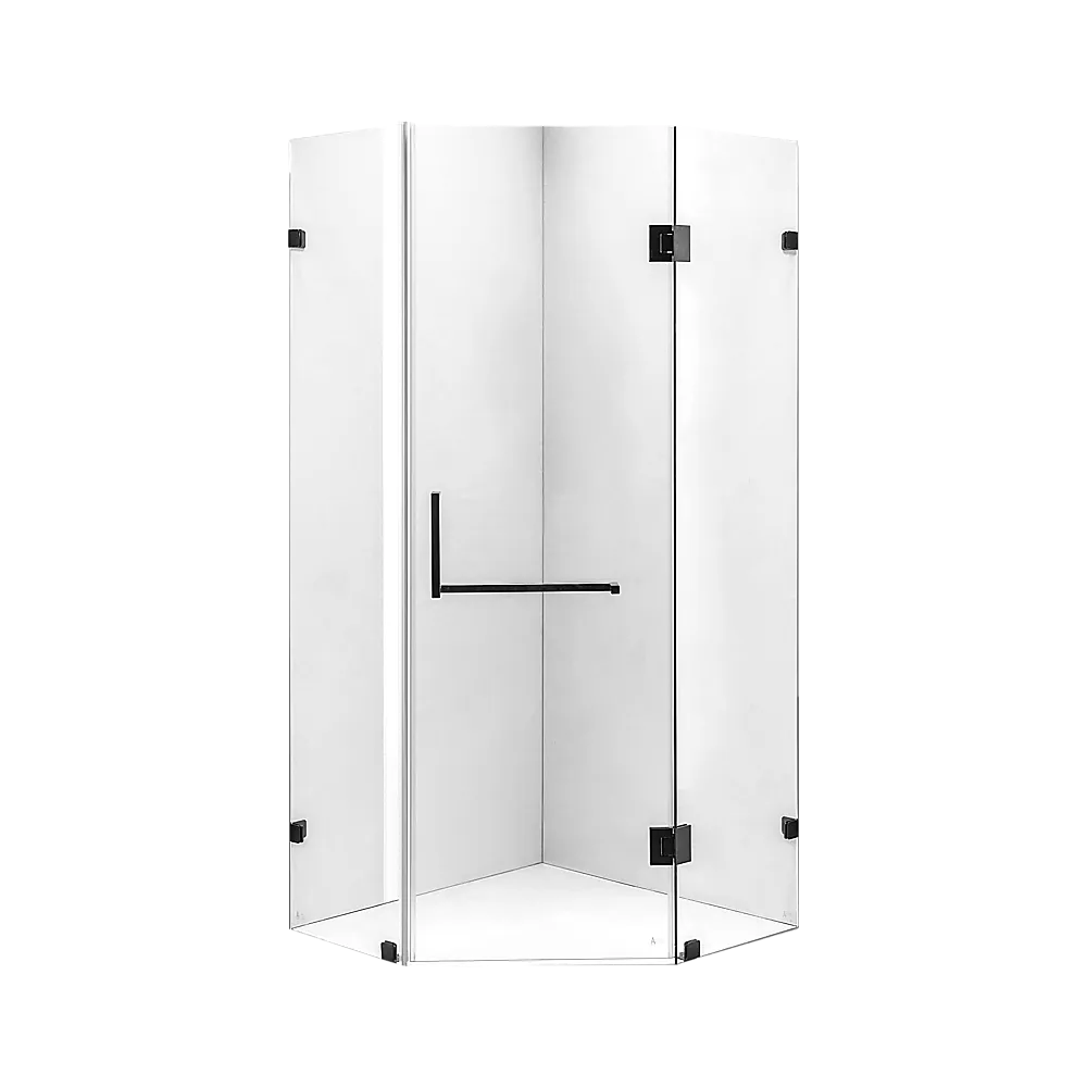 Frameless Glass Shower Screen, 10mm, Stainless Steel, Black - Della Francesca