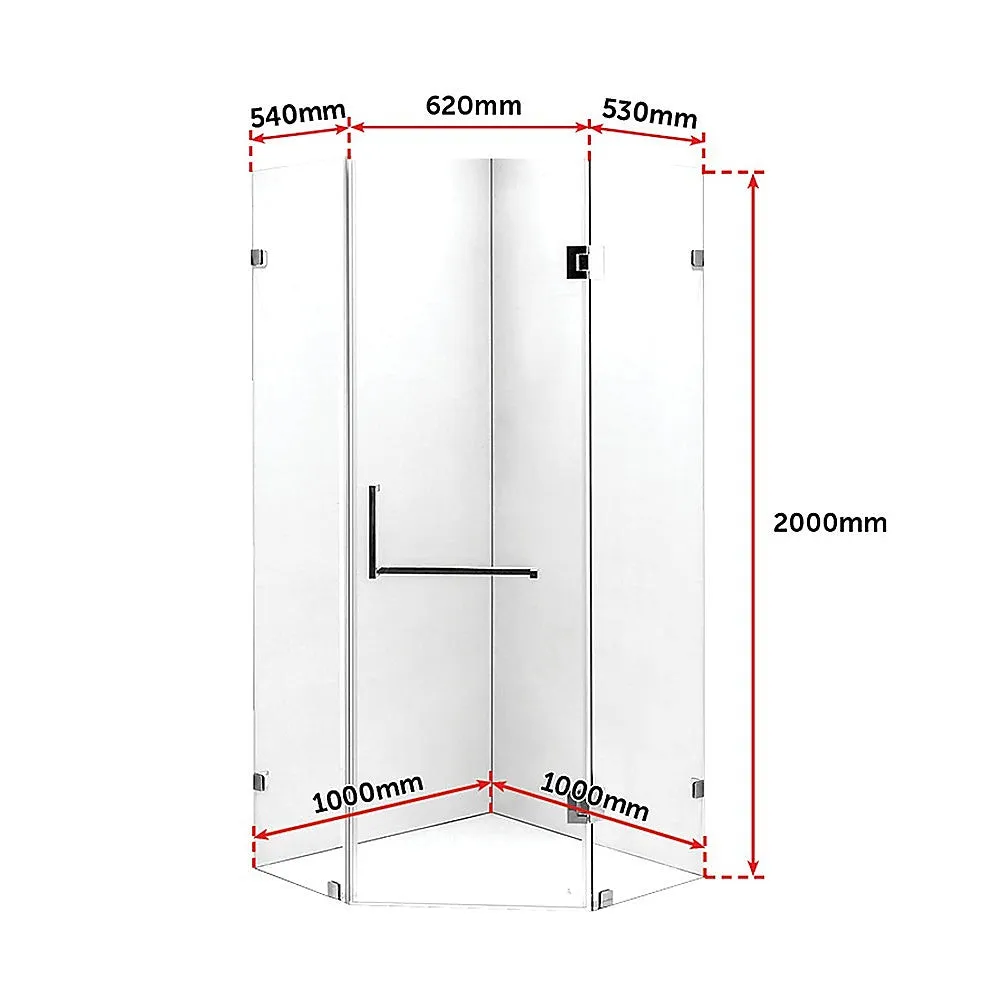 Frameless Glass Shower Screen, 10mm, Stainless Steel, Black - Della Francesca