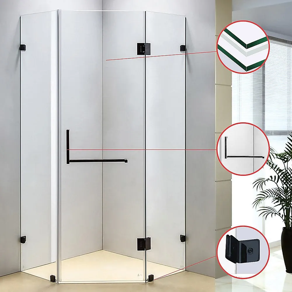 Frameless Glass Shower Screen, 10mm, Stainless Steel, Black - Della Francesca