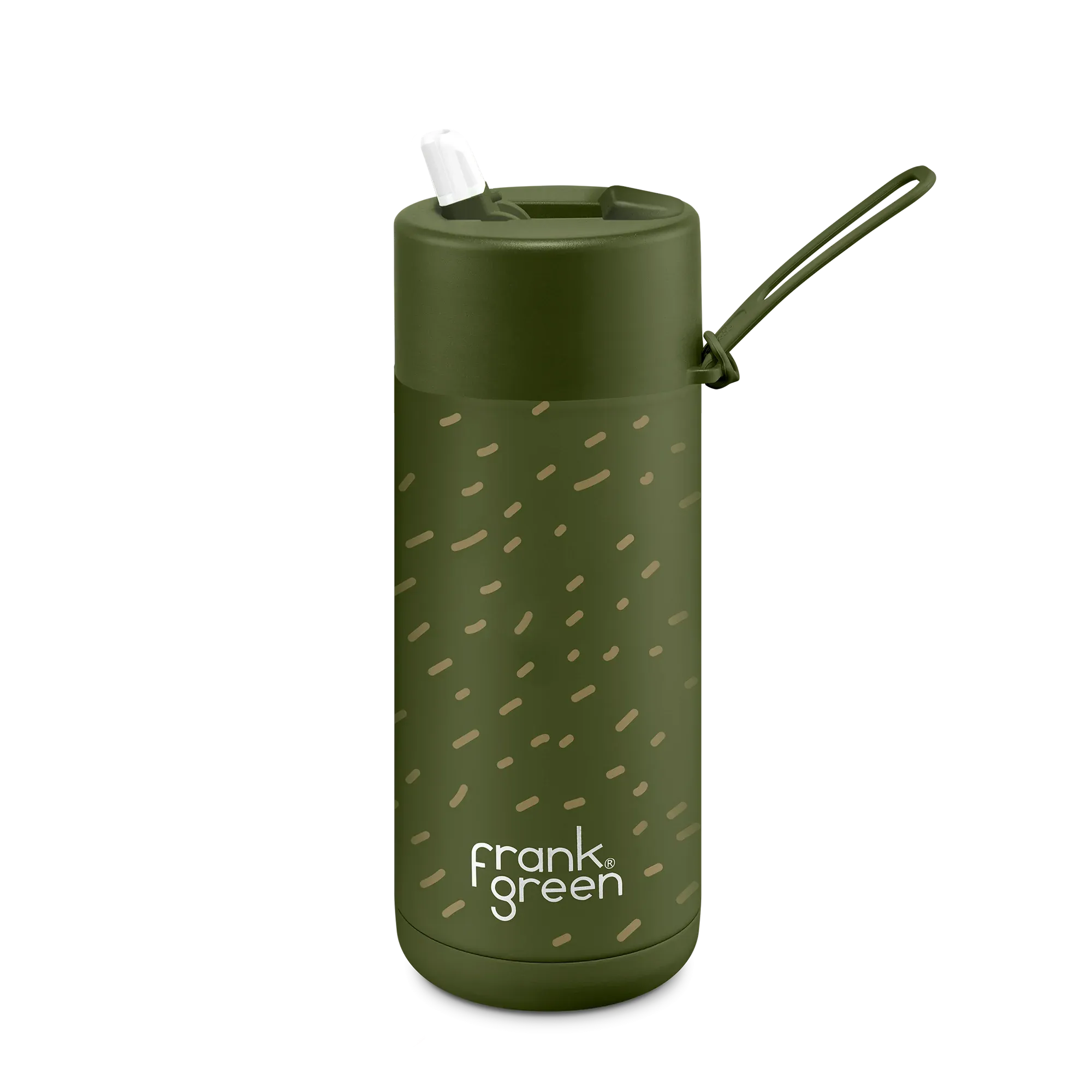 Frank Green Frankster Kids Ceramic Reusable Bottle with Flip Straw Lid 16oz / 475ml - Khaki Scout