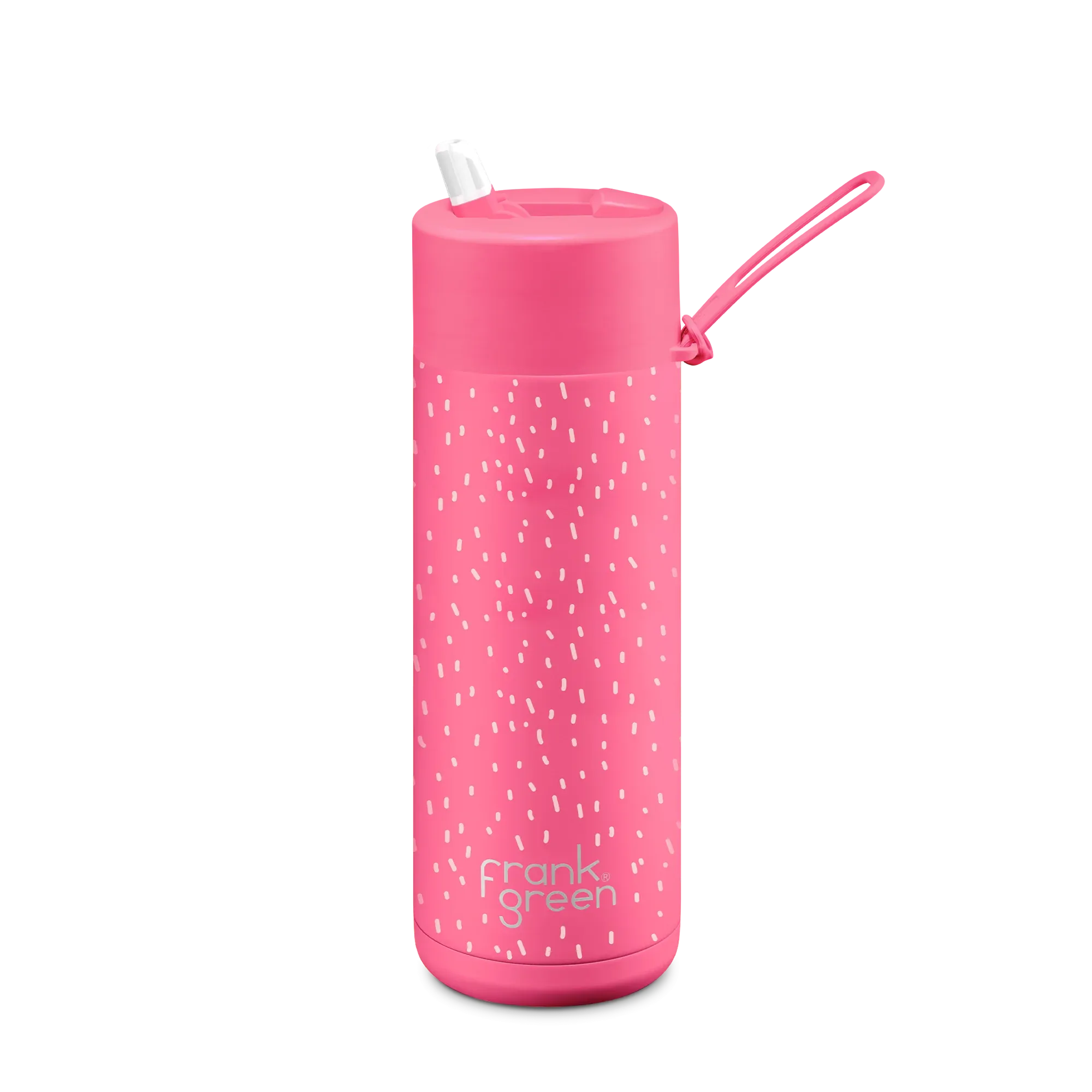 Frank Green Frankster Kids Ceramic Reusable Bottle with Flip Straw Lid 16oz / 475ml - Neon Pink Piper