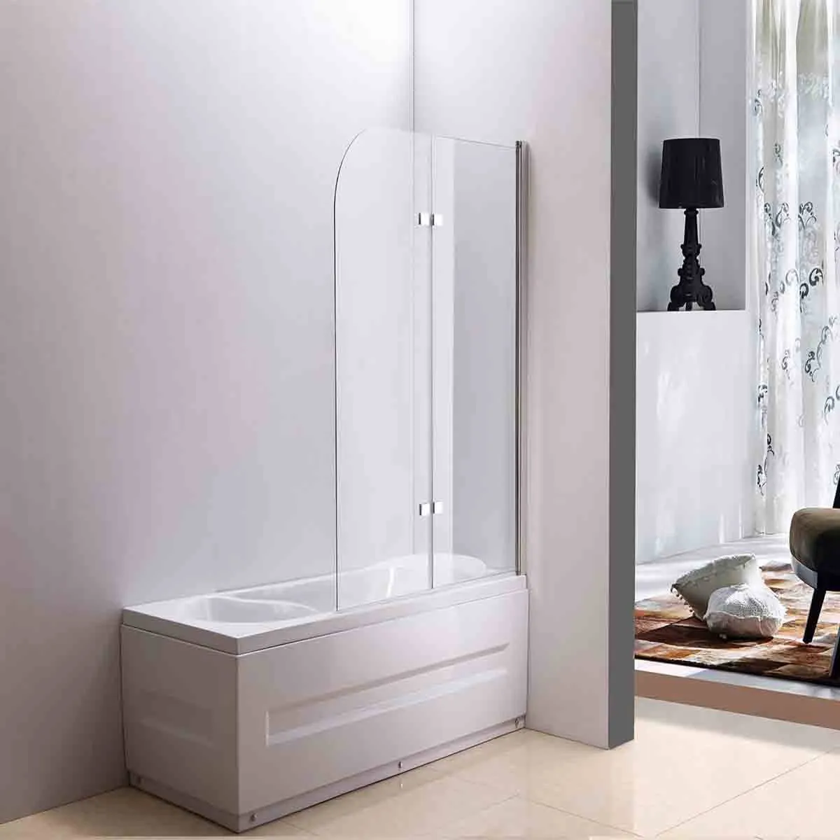 Fully Frameless - Over Bath - Every Day Fixed and Swing Bath Screen - 1000mm