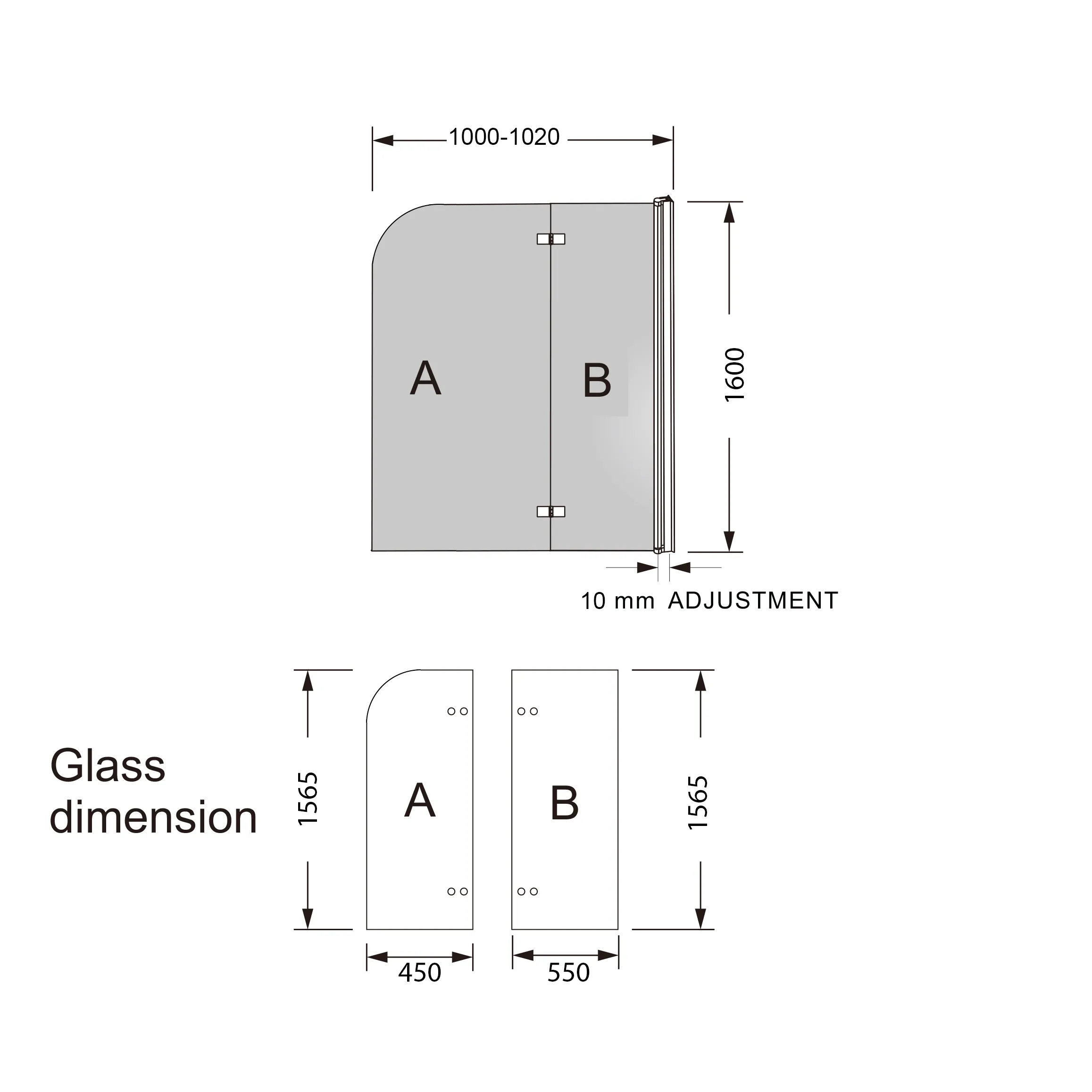 Fully Frameless - Over Bath - Every Day Fixed and Swing Bath Screen - 1000mm
