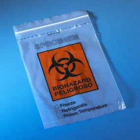 Globe Scientific Biohazard Zipper Closure Specimen Transport Bag, No Score Line, Document Pouch, 6" x 9"