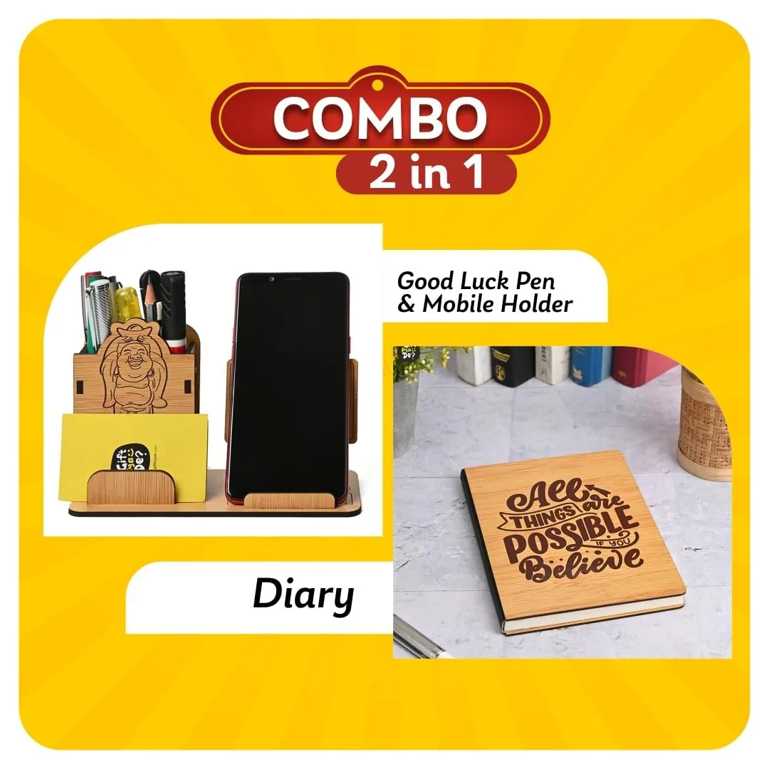 Good Luck Desk Organizer with Diary Combo | Laughing Buddha | Motivational Quote Diary