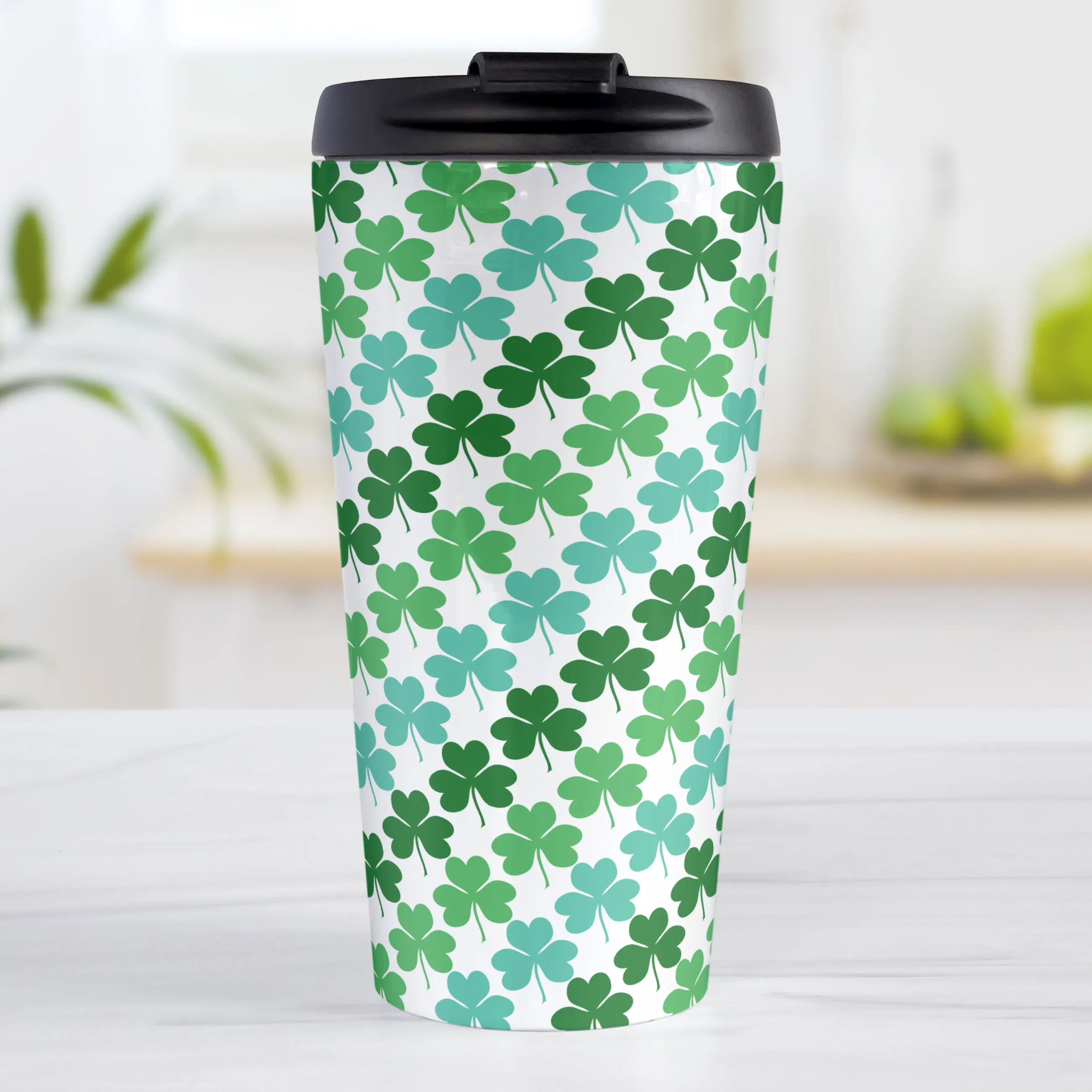 Green and Teal Clovers Travel Mug