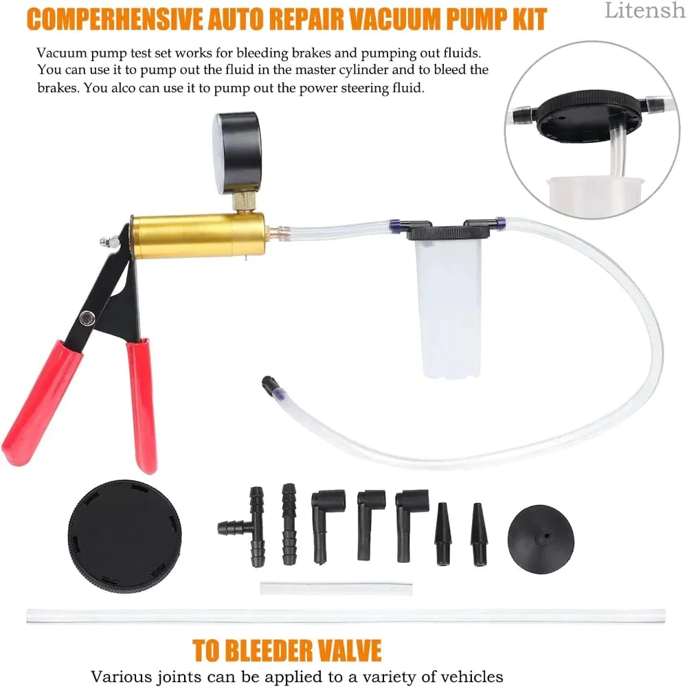 Hand Held Vacuum Pressure Pump Tester Set Brake Fluid Bleeder Bleeding Kit   Box