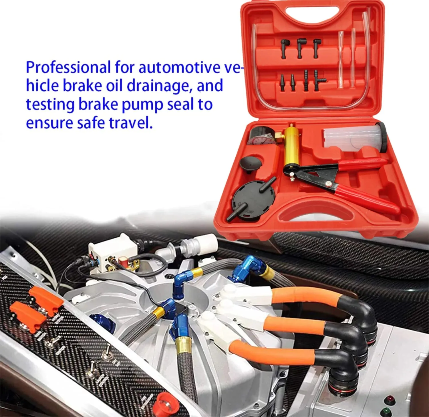 Hand Held Vacuum Pressure Pump Tester Set Brake Fluid Bleeder Bleeding Kit   Box