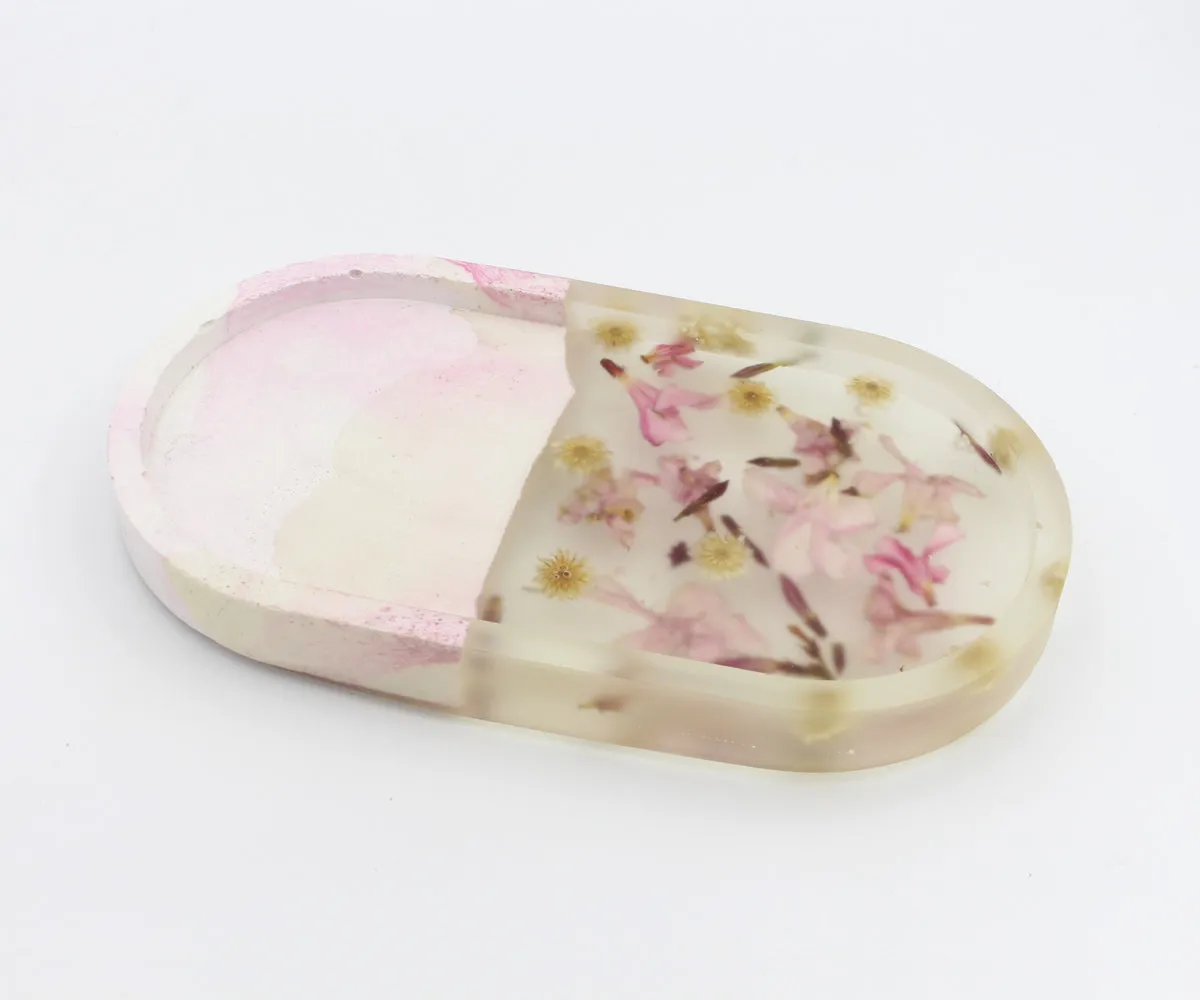 Handmade Pink Floral Resin Concrete Trinket Tray