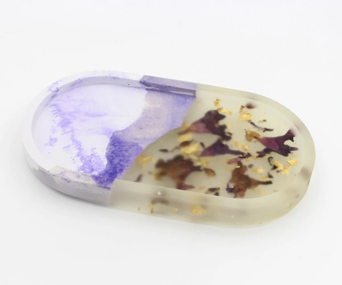Handmade Purple Floral Resin Concrete Trinket Tray