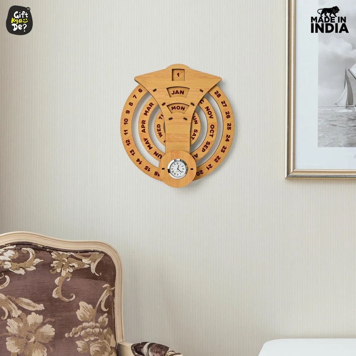 Infinite Circular Wall Calendar (Bamboo Theme) | Calendar With Clock & Diary Combo Available