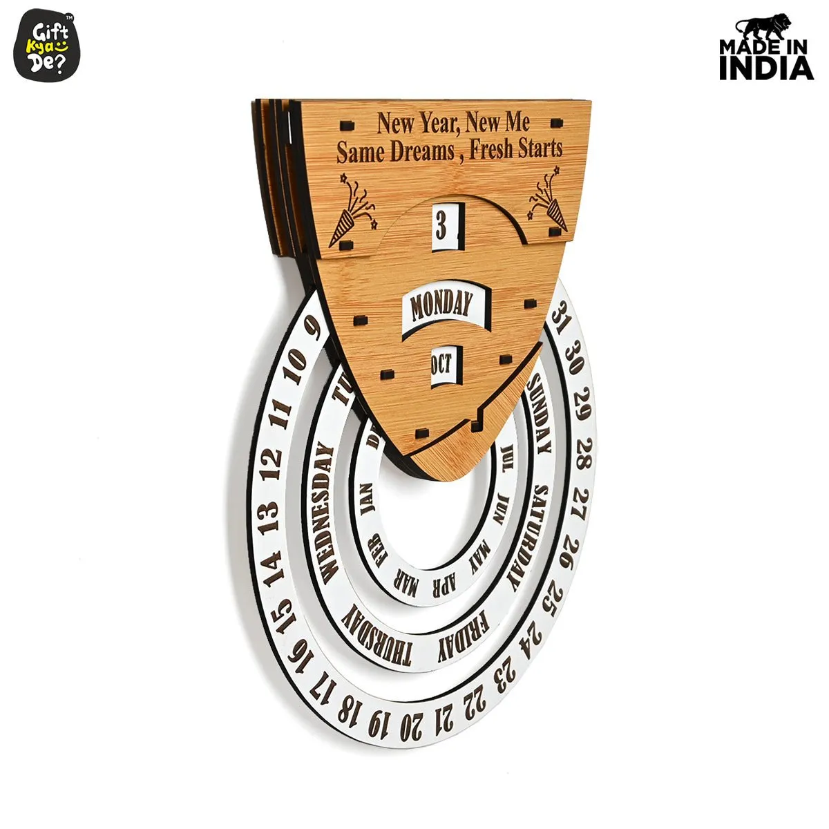 Infinite Circular Wall Calendar (Bamboo Theme) | Calendar With Clock & Diary Combo Available
