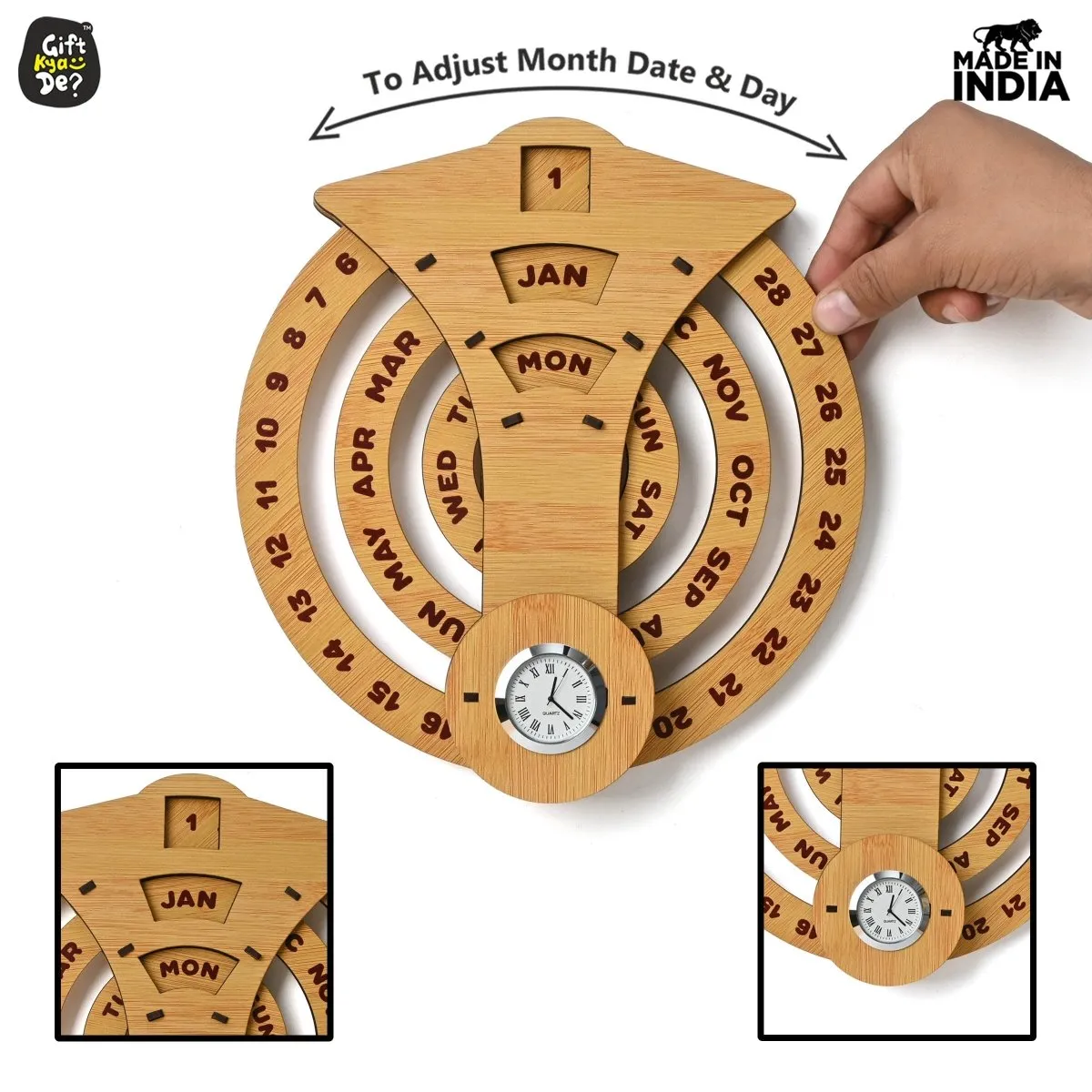 Infinite Circular Wall Calendar (Bamboo Theme) | Calendar With Clock & Diary Combo Available