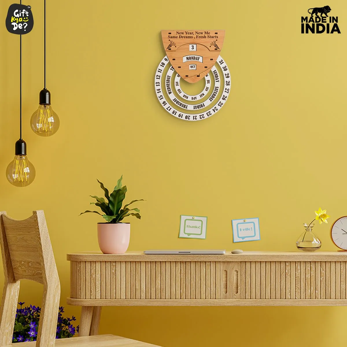 Infinite Circular Wall Calendar (Bamboo Theme) | Calendar With Clock & Diary Combo Available