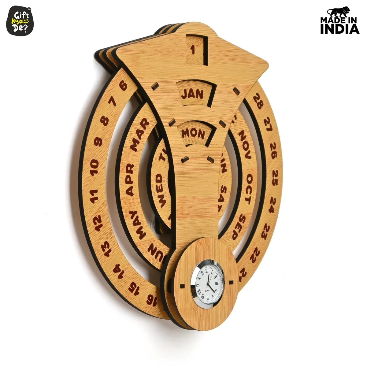 Infinite Circular Wall Calendar (Bamboo Theme) | Calendar With Clock & Diary Combo Available