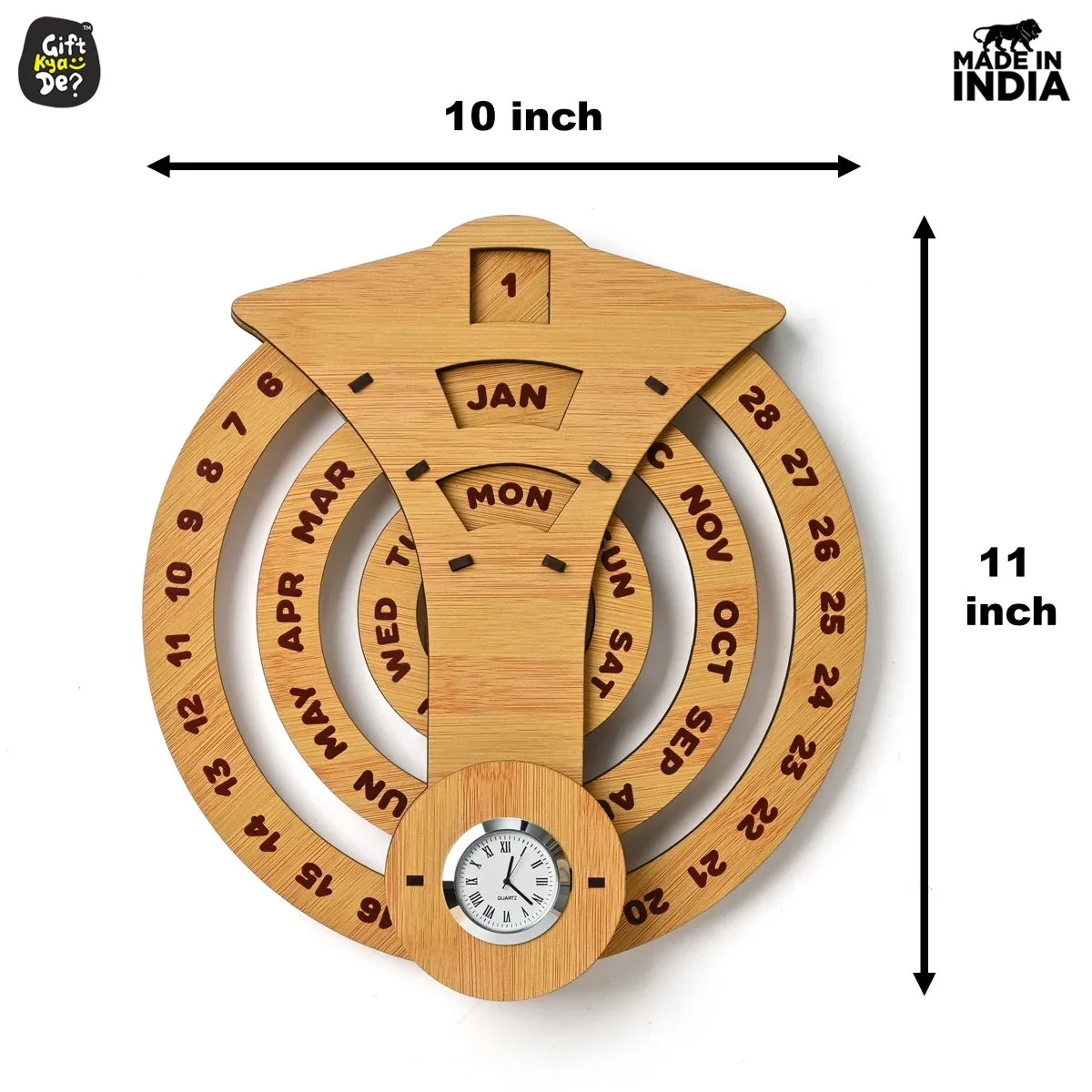Infinite Circular Wall Calendar (Bamboo Theme) | Calendar With Clock & Diary Combo Available