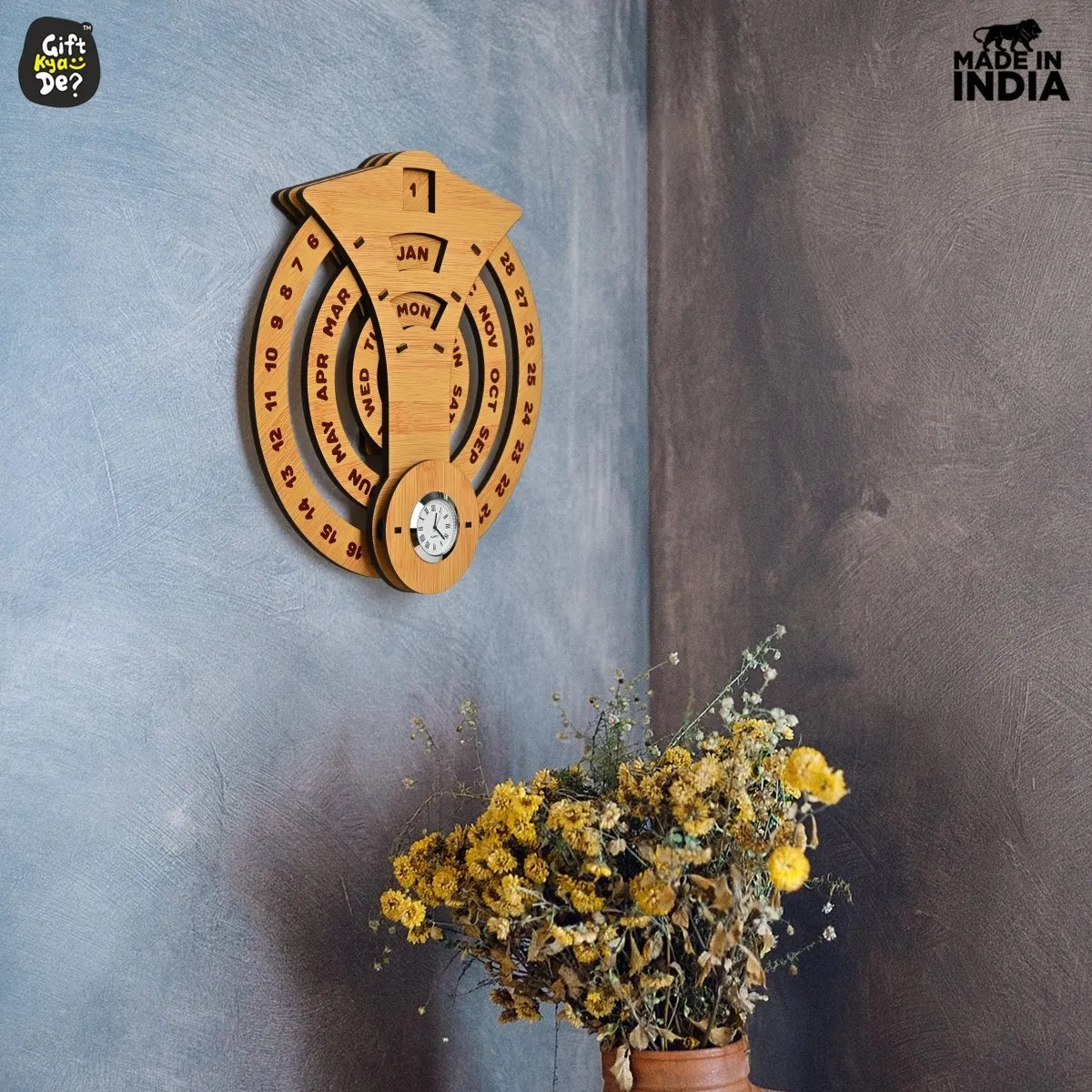 Infinite Circular Wall Calendar (Bamboo Theme) | Calendar With Clock & Diary Combo Available
