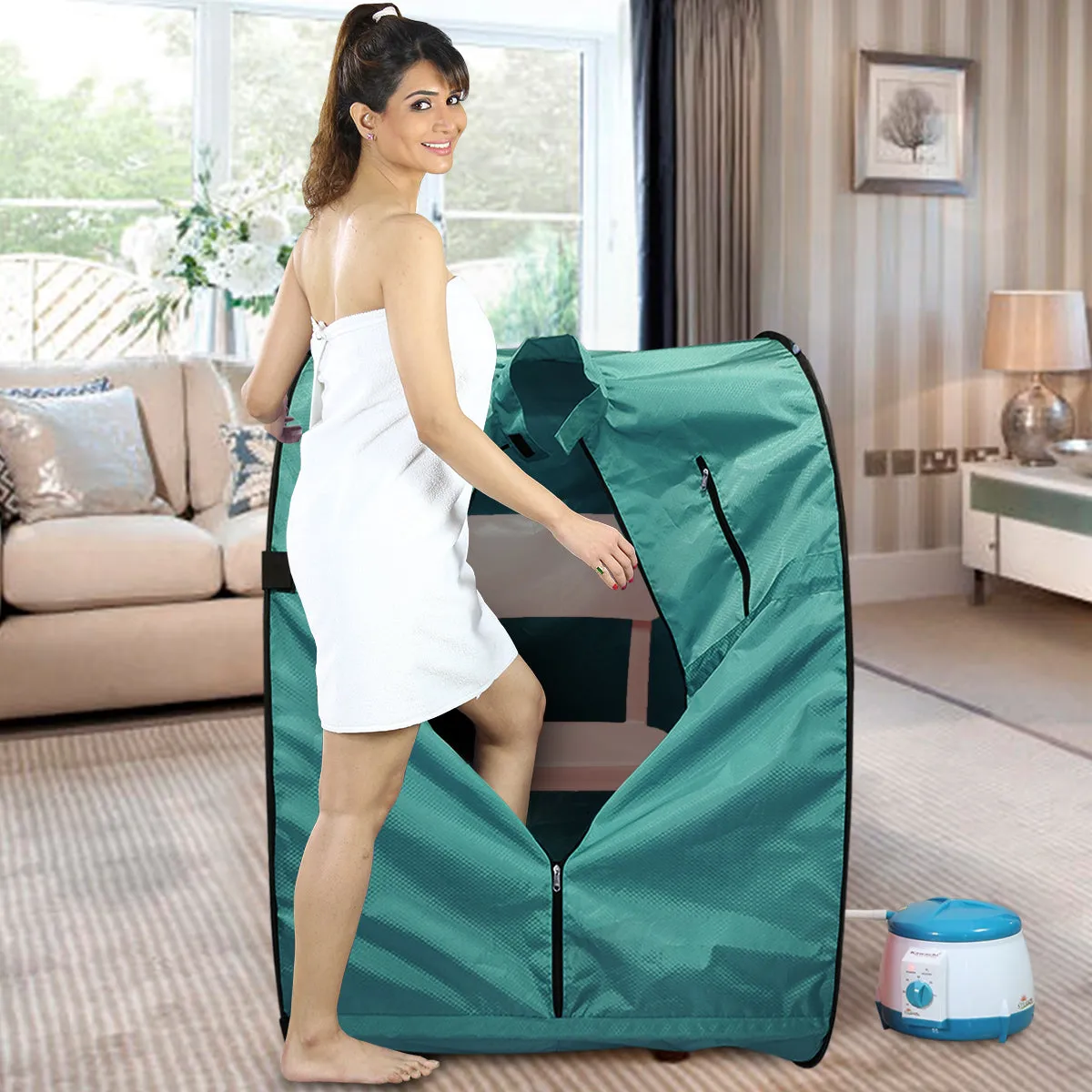 Kawachi Portable Steam Sauna Bath for Health and Beauty Spa at Home Peacock Green