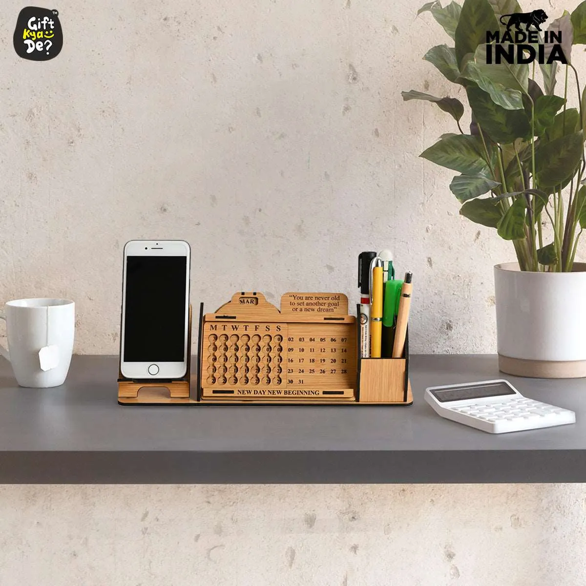 Lifetime Calendar With Desk Organizer and Mobile Stand | Desk Calendar | Mobile Accessories