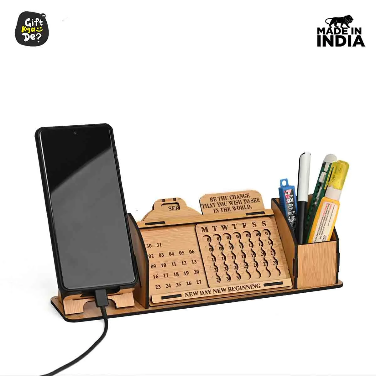 Lifetime Calendar With Desk Organizer and Mobile Stand | Desk Calendar | Mobile Accessories