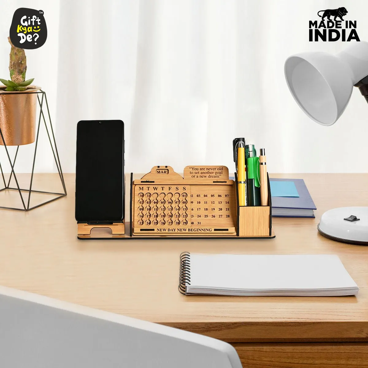 Lifetime Calendar With Desk Organizer and Mobile Stand | Desk Calendar | Mobile Accessories