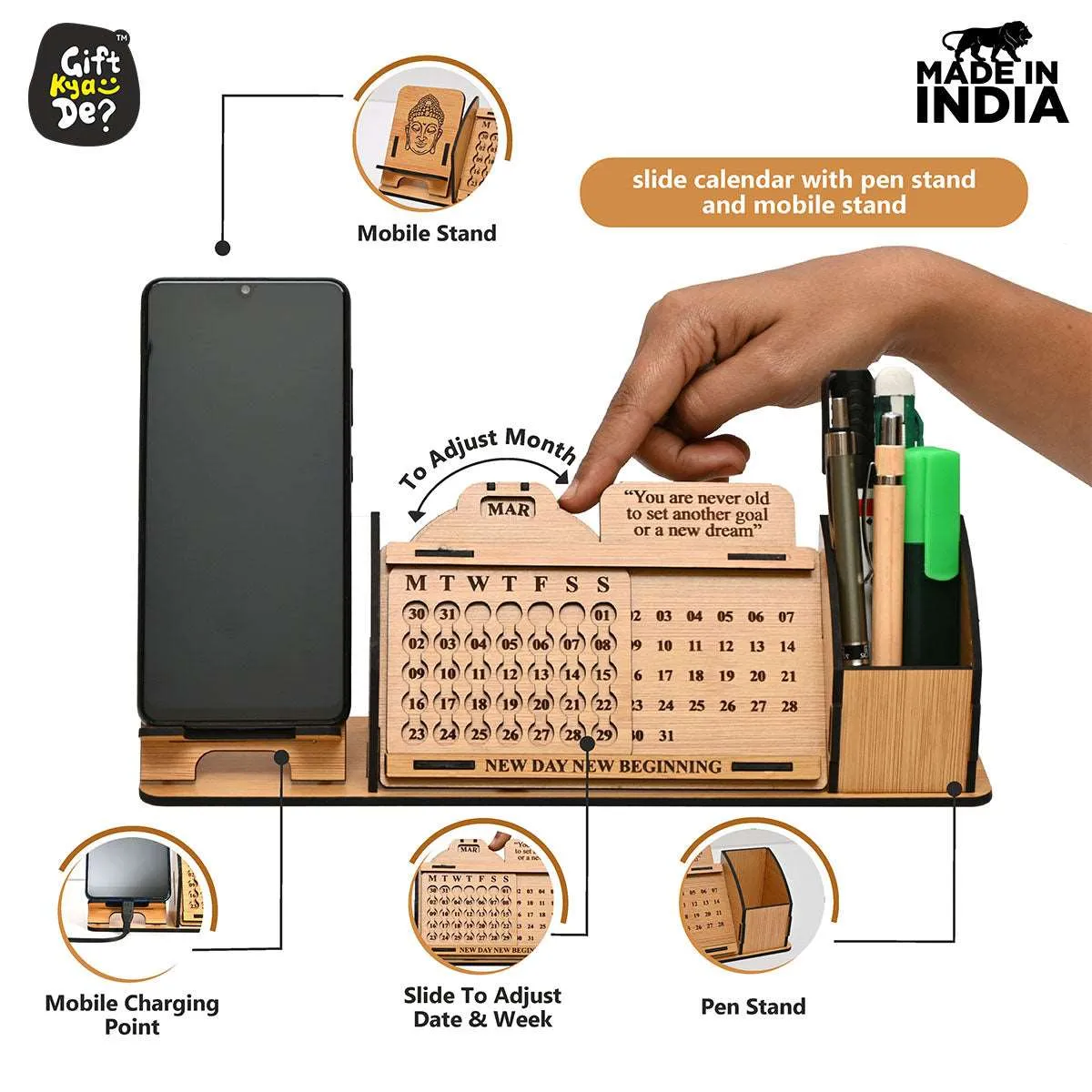 Lifetime Calendar With Desk Organizer and Mobile Stand | Desk Calendar | Mobile Accessories