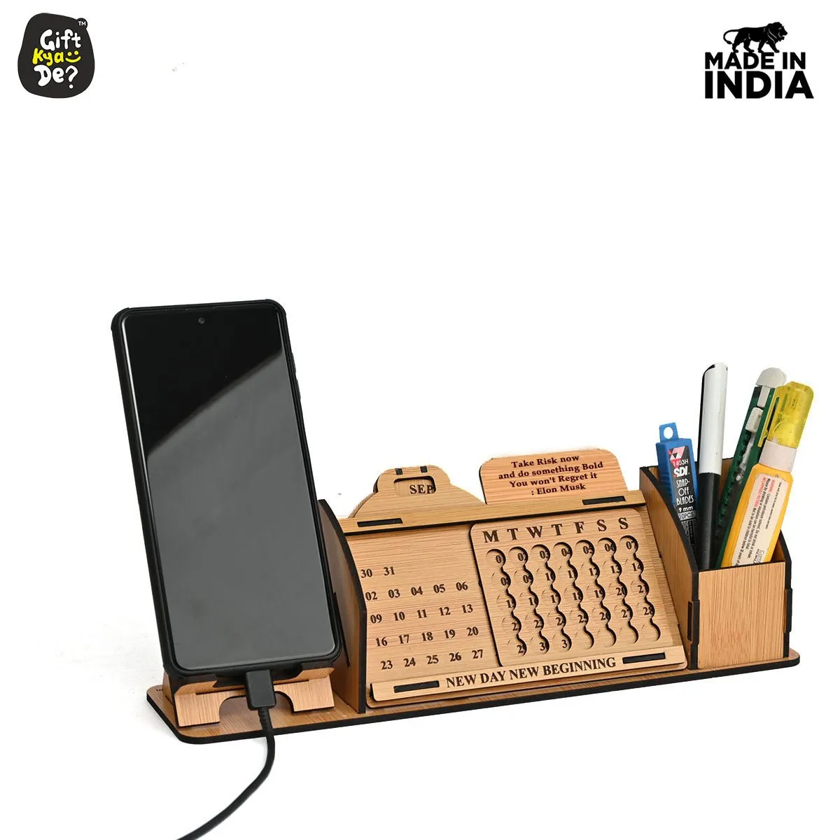 Lifetime Calendar With Desk Organizer and Mobile Stand | Desk Calendar | Mobile Accessories
