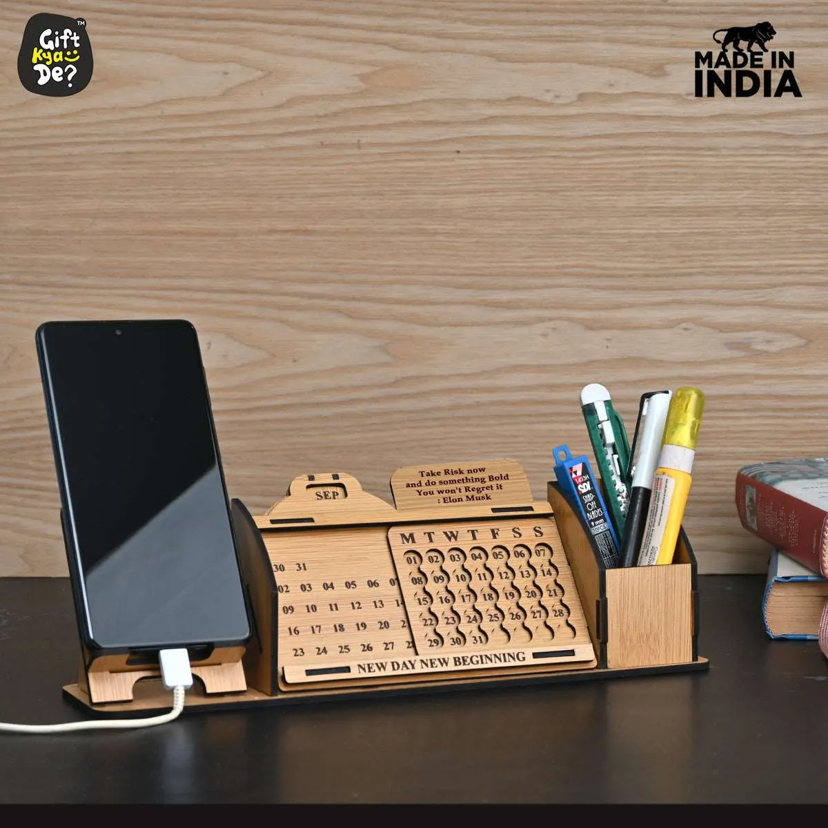 Lifetime Calendar With Desk Organizer and Mobile Stand | Desk Calendar | Mobile Accessories