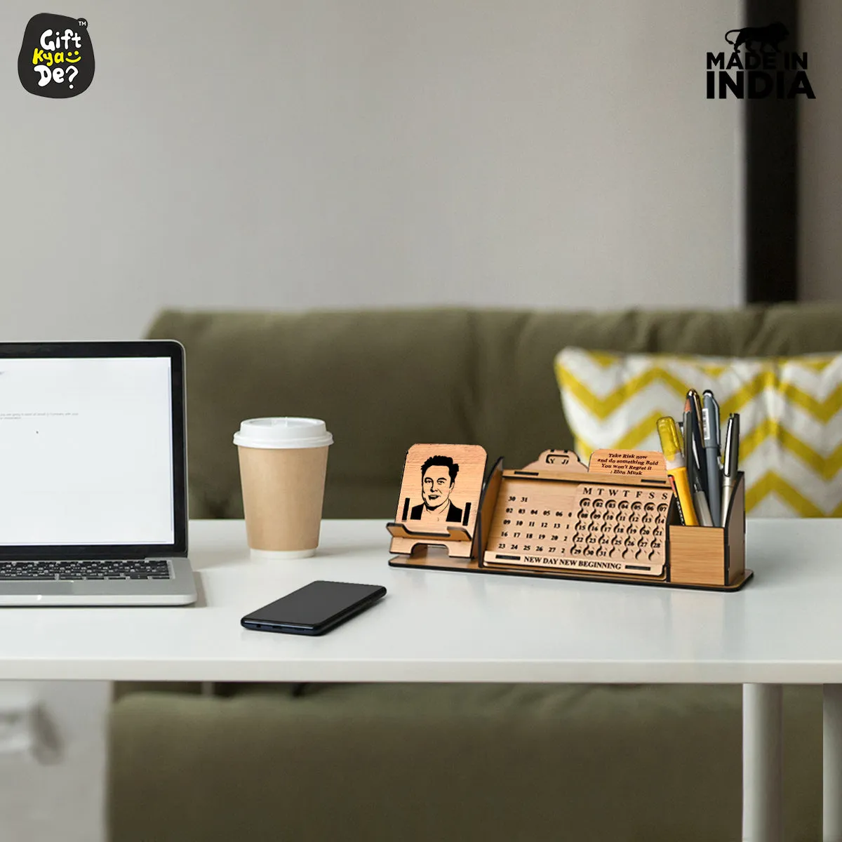 Lifetime Calendar With Desk Organizer and Mobile Stand | Desk Calendar | Mobile Accessories