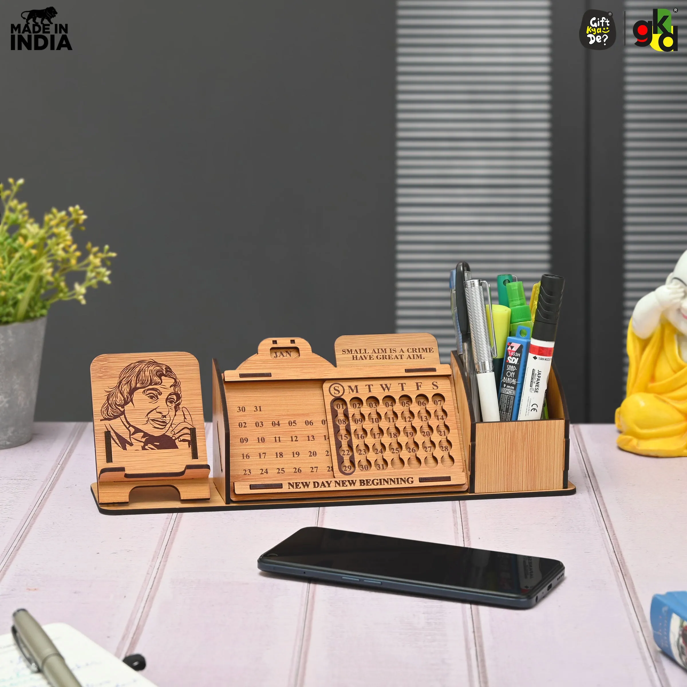 Lifetime Calendar With Desk Organizer and Mobile Stand | Desk Calendar | Mobile Accessories