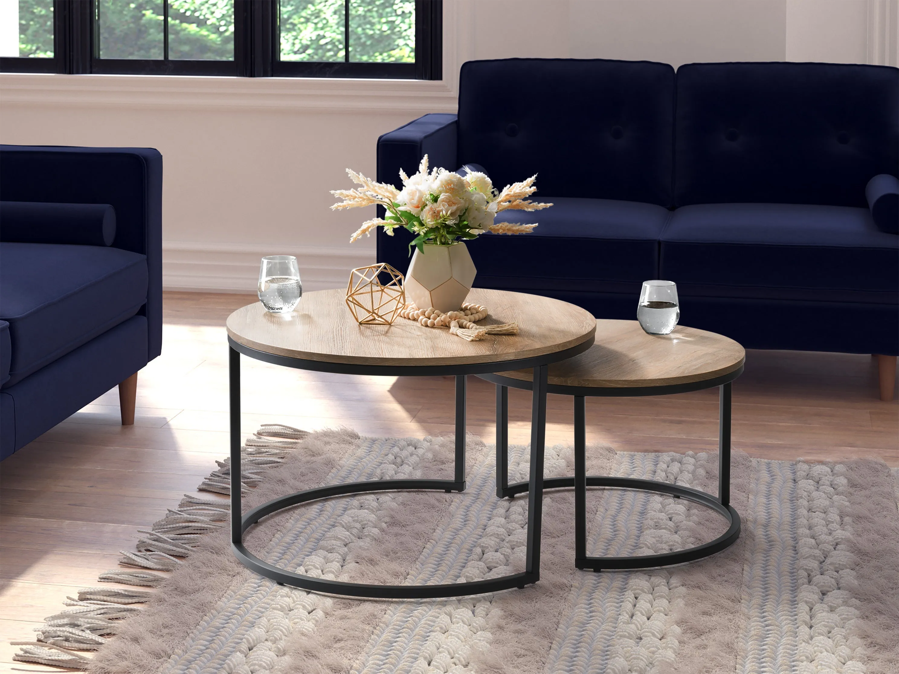 Light Wood Round Nesting Coffee Tables