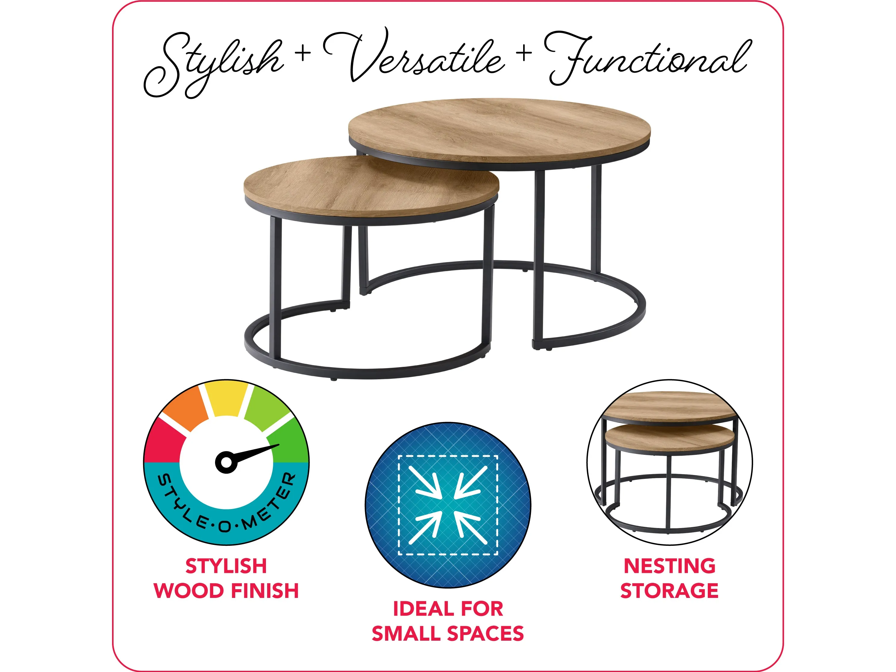 Light Wood Round Nesting Coffee Tables