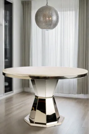 Lolin  White Marble Top Chrome Dining Table