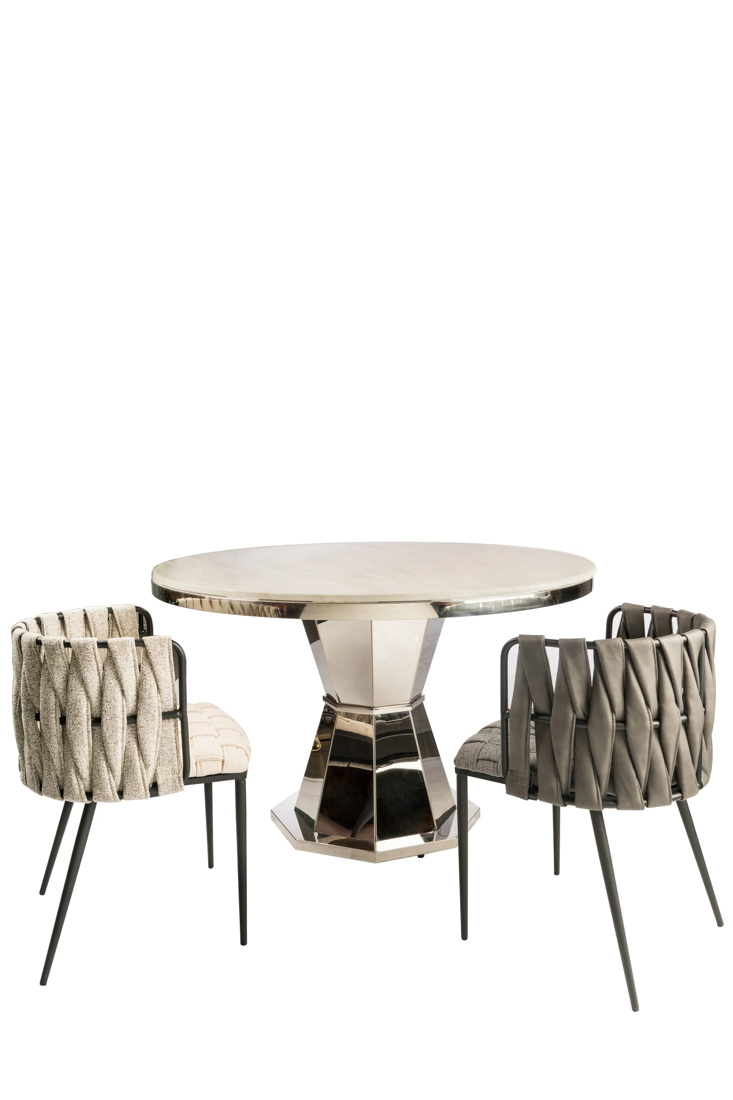 Lolin  White Marble Top Chrome Dining Table