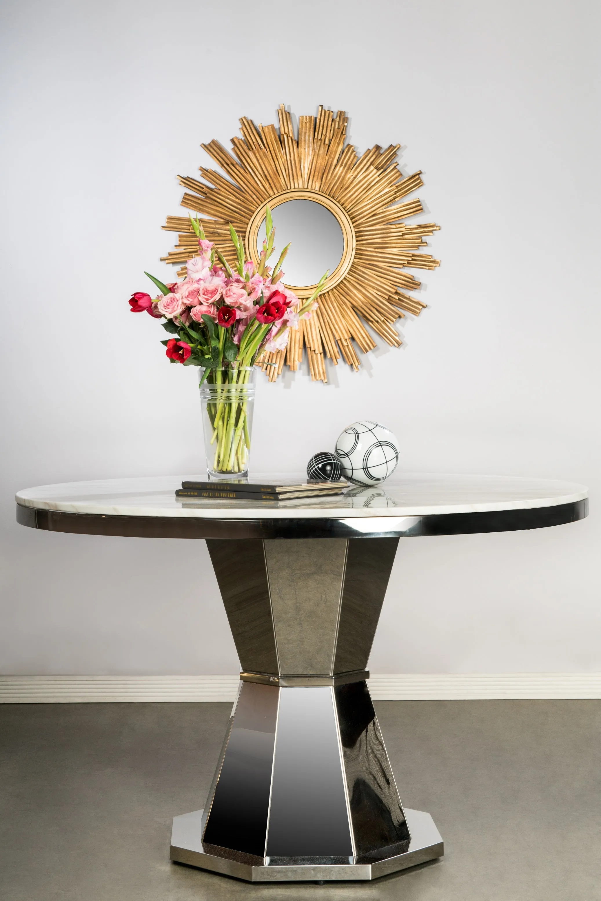 Lolin  White Marble Top Chrome Dining Table