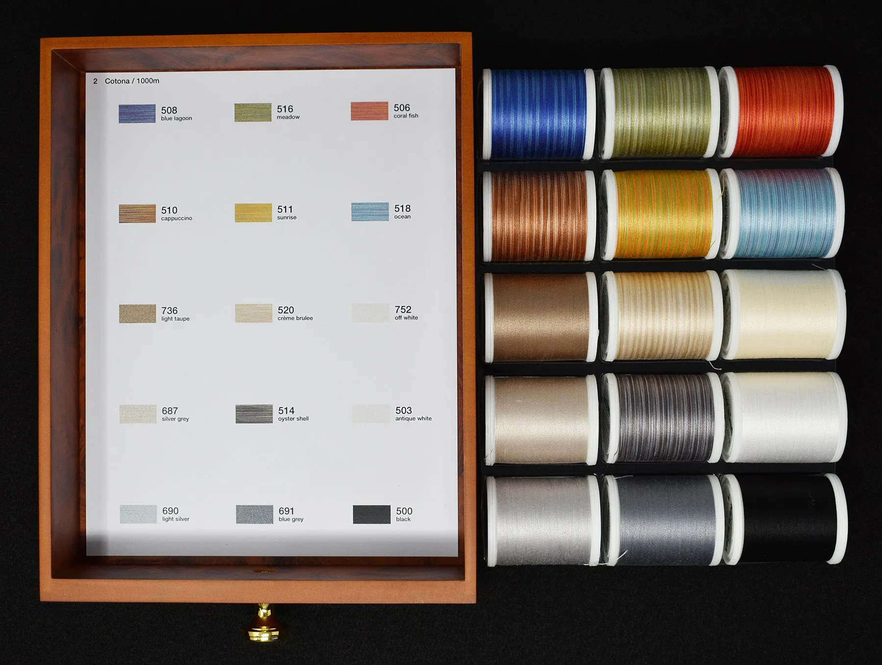 Madeira Cotona 50 Cotton Machine Quilting-Embroidery Thread | 30 x 1100 Yards | Mini 2-Drawer Treasure Chest | Assortment | 8117