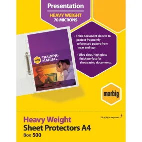Marbig Heavy Duty Copysafe Sheet Protectors Plastic Sleeves A4 Box 500 BULK