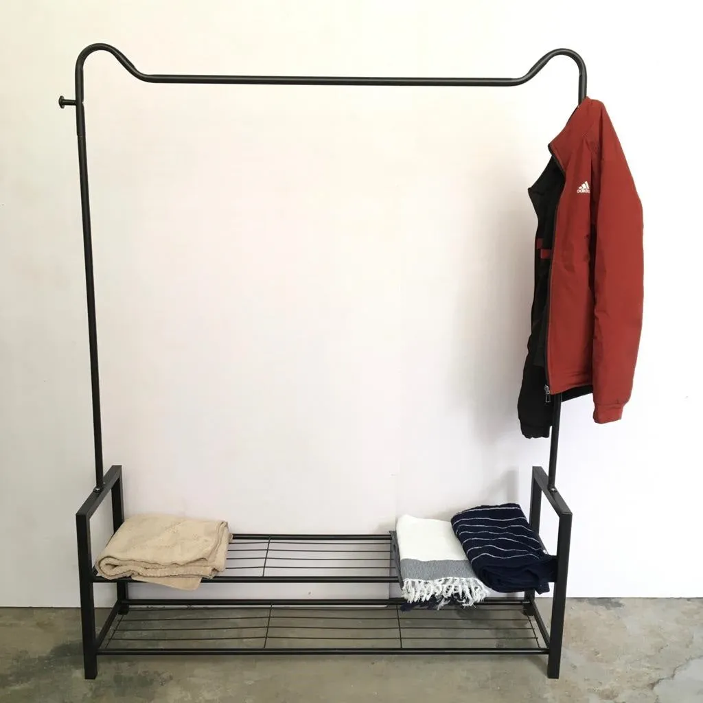 Metal Clothing Rack Floor Standing Single Rod Hanger, Bedroom Living Room Furniture