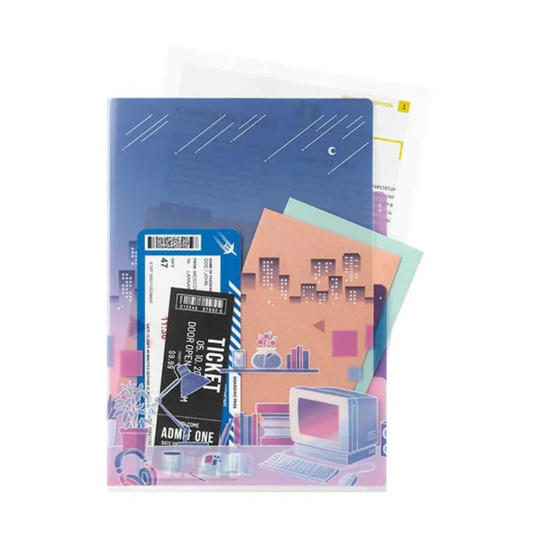Midori A4 3 Pockets Clear Folder - City Pop