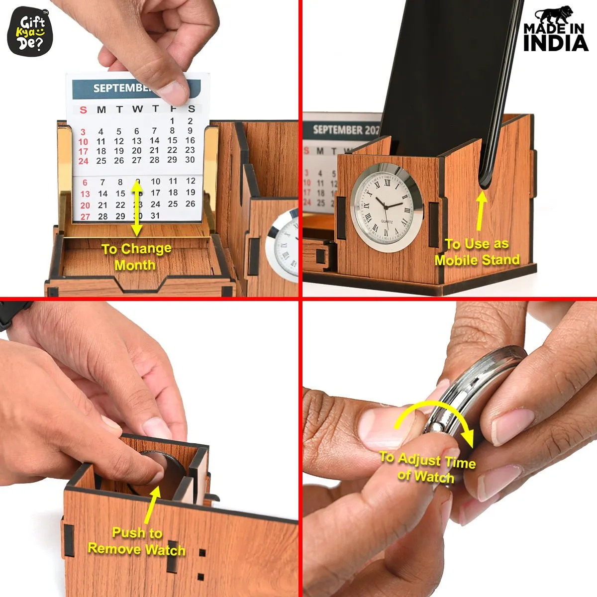 Mini Desk Organizer with Clock & Calendar 2025 | Desk Calendar | Desk Accessories